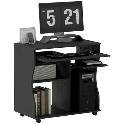 HOMCOM Computertisch Arbeitszimmer Schreibtisch mit verschiebbarer Tastaturablage, schwarz - Bild 1 von 4