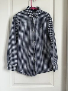 Vineyard Vines boys S 8-10 blue white check button down long sleeve shirt EUC - Picture 1 of 3