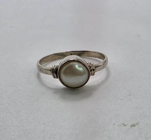 925 Sterling Silver Pearl Ring Vintage Style Pearl Minimalist Wedding Size 6.75 - Picture 1 of 10