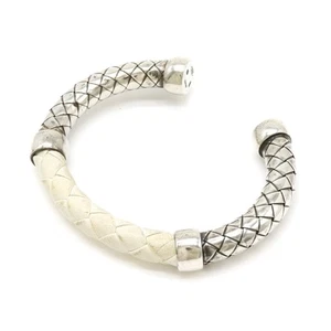 Brazalete Pulsera BOTTEGA VENETA Intrecciato Plata Sv925 Cuero Blanco - Imagen 1 de 8