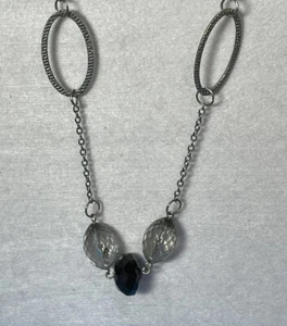 VTG Black & Crystal Beaded Chain Necklace 32” - Picture 1 of 7