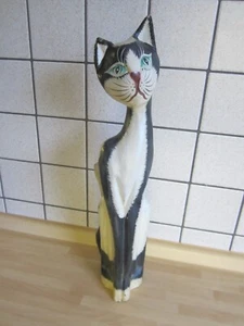 schöne Deko Katze Figur 46cm hoch mit grünen Augen schwarz weiß - Bild 1 von 1