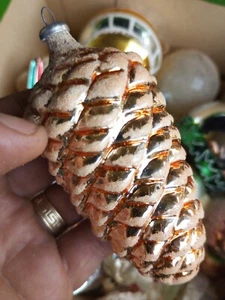 4.25” PEACH PINECONE VINTAGE BLOWN GLASS MERCURY CHRISTMAS ORNAMENT WEST GERMANY - Picture 1 of 5