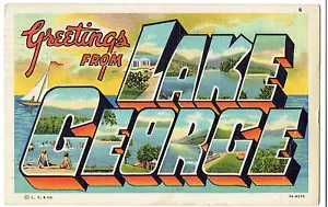 Großbrief Leinen Postkarte ~ Grüße vom Lake George New York ~ Adirondacks - Bild 1 von 2