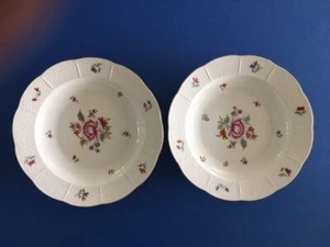 HEREND HUNGARY SOUP BOWLS X 2 ROSE BOUQUET FLORAL - Picture 1 of 3