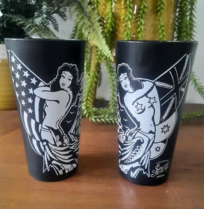 2 x Sailor Jerry Tumblers - Lady Figurehead with American Flag Black Tattoo USA - Picture 1 of 4