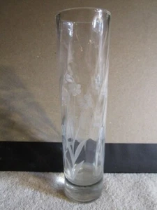 Modern 8 In. ETCHED Glass Column Flower Floral Bud Vase - Picture 1 of 9