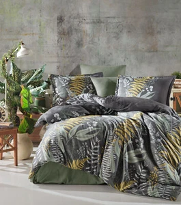 Satin Bettwäsche 200x220 cm. 5 teilig set. grün, 100% Baumwollsatin, Botanica - Bild 1 von 8