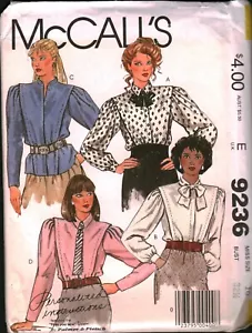 9236 Vintage McCalls SEWING Pattern Misses 1980s Blouse Tie UNCUT Palmer Pletsch - Picture 1 of 2