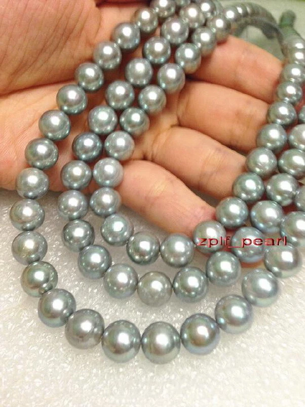 LONG AAAAA round real 48"9-10mm NATURAL south sea GRAY pearl necklace 14K GOLD Foto 1 de 1