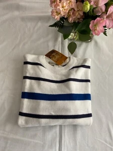 Nautical striped Boys Medium 12/14 Sweater Black Blue white stripe by Retrofit - Picture 1 of 10
