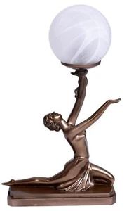 Lampe de table Art Deco danseuse antique style figure féminine abat-jour verre - Picture 1 of 7