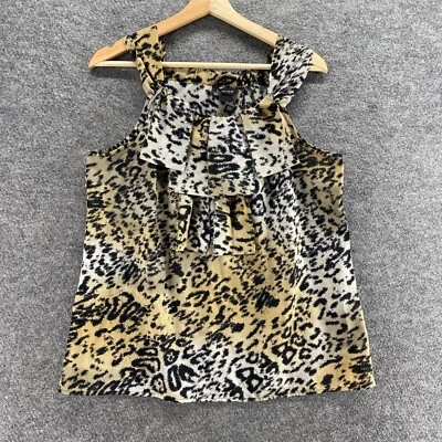 Spense Blouse Women L Large Beige Animal Print Sleeveless Wide Strap Round Neck - Image 1 of 4