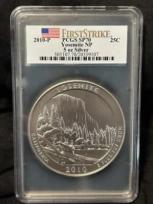 2010 P Yosemite NP - PCGS SP70 5 Oz  ATB Silver  First Strike AMERICA RARE - Image 1 of 2