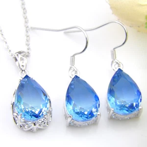 2 pcs 1 Lot Water Drop StyleBi Colored Tourmaline Solid Silver Pendant Earrings - Picture 1 of 6