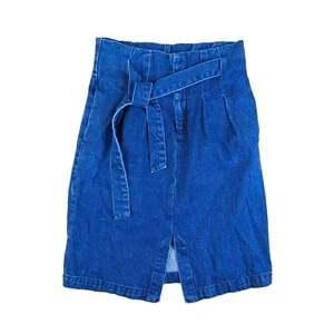 Seed Heritage Skirt Womens Size 8 Blue Denim Belted Paperbag Slit Pleated Casual - Picture 1 of 12