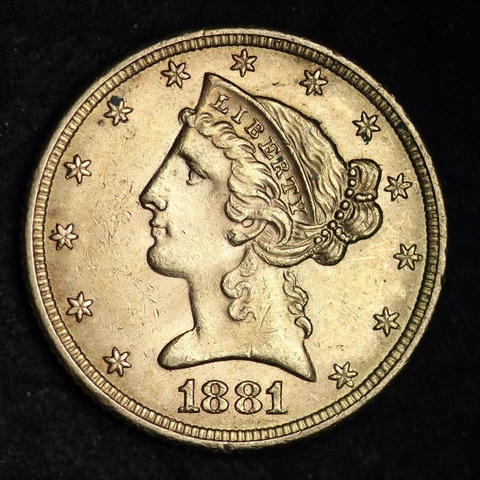 1881 Gold $5 Dollar Half Eagle CHOICE UNC UNCIRCULATED MS FREE P/H E382 TMEY Cover