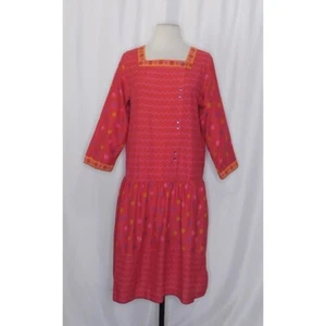 GUDRUN SJODEN buntes Kleid Baumwolle Seide Dropwaist Kaffeebohnen Print Blumen XS - Bild 1 von 9