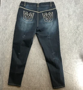 Lane Bryant Jeans Womens Size 16 Embellished DIY Destroyed Skinny Dark Rinse - Picture 1 of 12