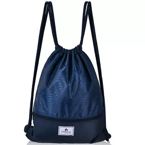 Costway String Bag Folding Sports Sack Drawstring Backpackw/Zipper Pocket Blue - Picture 1 of 8