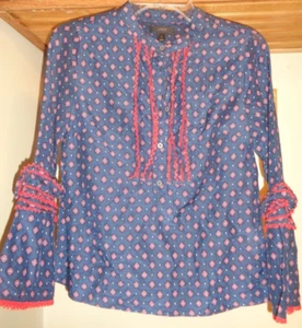 J. TOP CREW ÍNDIGO ESTAMPADO FOULARD MEZCLA SEDA MANGA LARGA CAMPANA NUEVO TALLA 0 - Imagen 1 de 8