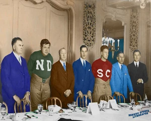 Notre Dame colorized photo print of Babe Ruth, Coach Rockne, & Lou Gehrig - Picture 1 of 1
