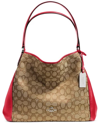 Bolso de Hombro Edie 31 Signature Caqui Rojo Jacquard Cuero Bolso de Hombro Foto 1 de 4