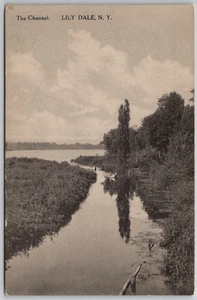 c1916 Kanal Lily Dale New York NY Männer Boote Albertype Postkarte nicht verschickt - Bild 1 von 2