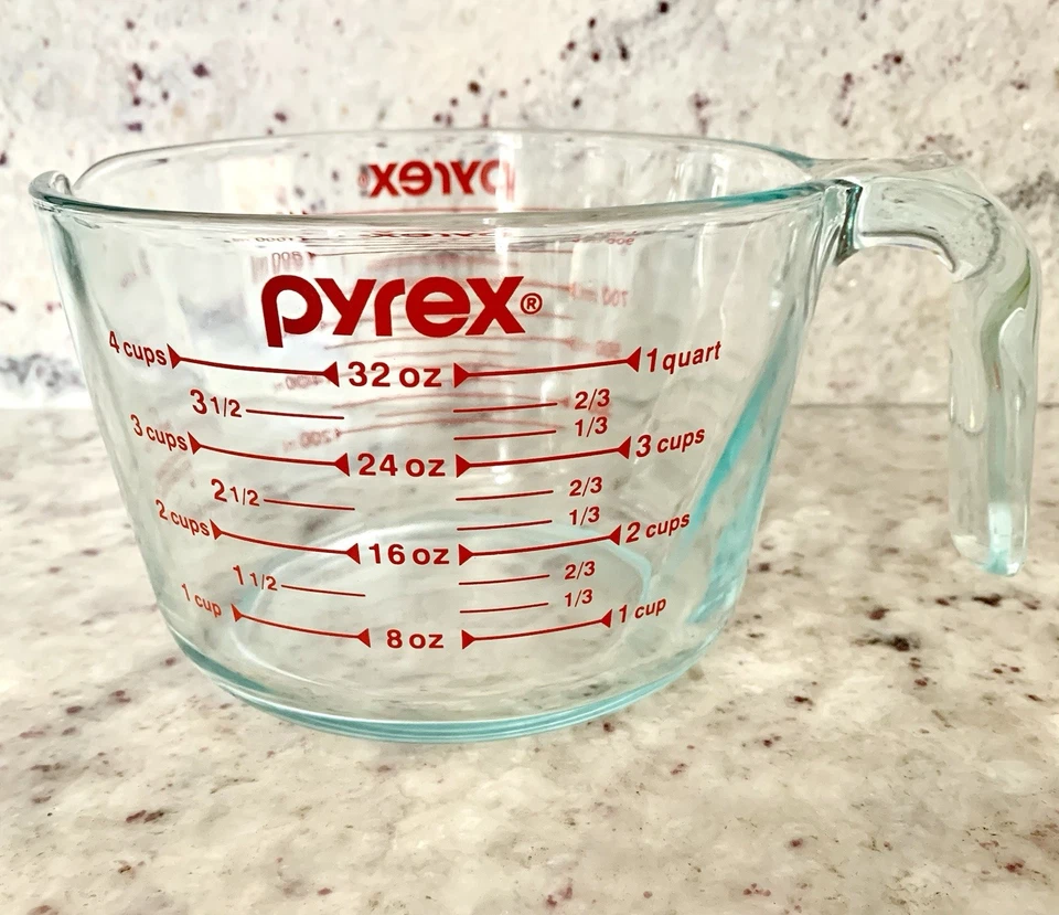 PYREX- Prepware 4-cup Measuring Cup- Red Graphics- Clear Open Handle - FAST SHIP - Image 1 of 3