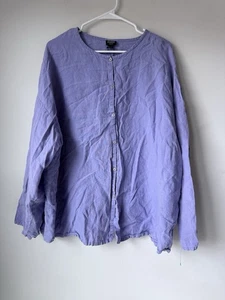 Eileen Fisher 100% Irish Linen Purple Long Sleeve Button Up Shirt Womens Plus 1X - Picture 1 of 7
