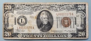 1934 A Twenty Dollar Federal Reserve Note $20 HAWAII Heavily Circulated #96249 - Picture 1 of 2