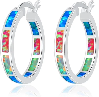 Pendientes de aro enchapados en plata de ley/oro rosa/oro amarillo 20 mm, ópalo multicolor  Foto 1 de 4