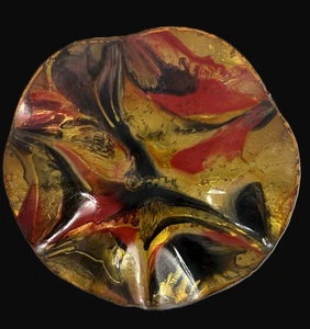 Vintage MCM  Gold Foil Ruffled Wall Hanging with Orange Painted Skin - Mexico - Picture 1 of 8