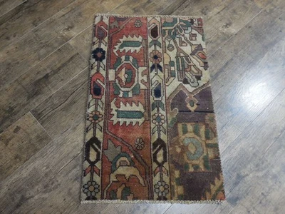 Vintage Turkish Rug,HandMade Anatolian Turkish Geometric Village Rug 1.8x2.8 Ft - Image 1 of 4