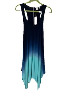 NWT Saint Tropez Womens Dress Size S Blue Teal Handkerchief Hem Summer Beach - Picture 1 of 7