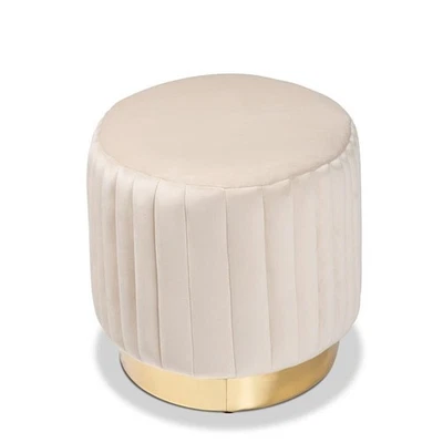 Baxton Studio Kirana White Velvet Fabric Upholstered and Gold PU Leather Ottoman - Image 1 of 4