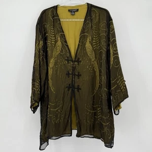 Citron Santa Monica Silk Blend Cardigan Velvet Burnout Peacock Print Kimono 4X - Picture 1 of 16