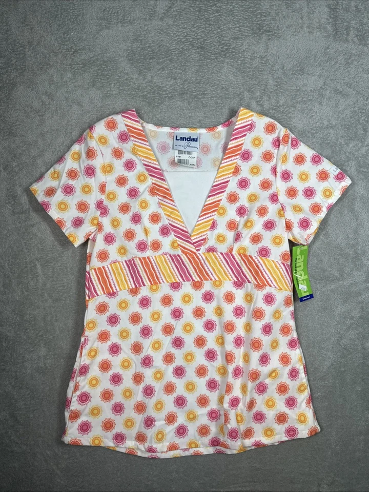 Landau Scrub Women’s Sun V Neck Print Pockets Scrub Top Size Small NWT - Image 1 of 4