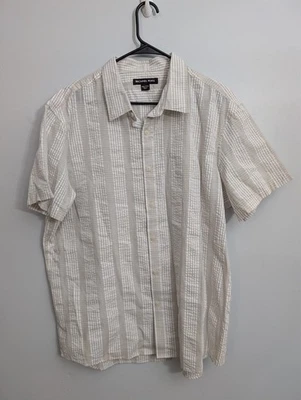 Camisa A6 Michael Kors Para Hombres Calce Clásico Blanco-Rojo Geo Abotonada Manga Corta XXL Foto 1 de 3