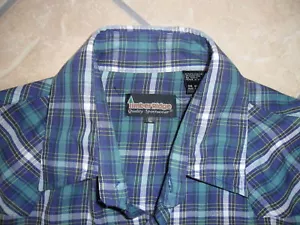 CAMISA OCCIDENTAL DE COLECCIÓN AÑOS 70 AÑOS 80 CRESTA DE MADERA PERLA A PRESIÓN Azul Verde a Cuadros GRANDE - Imagen 1 de 3