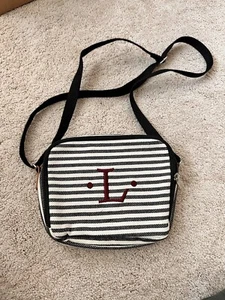 Thirty One 31 kleine Umhängetasche Handtasche dunkelblau weiß gestreift. "L" bestickt - Bild 1 von 7