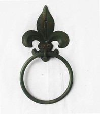 French Scroll Fleur de Lis Green Solid Cast Iron Hanging Towel Ring Home Decor