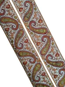 Vintage Sari Beige Border Indian Craft Trim Antique Embroidered Ribbon Lace - Picture 1 of 6