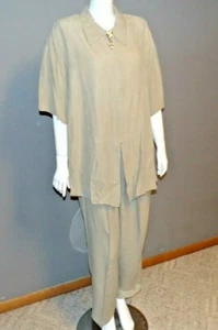 Vintage David Rose Pant Suit Jacket Rayon Acetate 22/24 Taupe Short Sleeve USA - Picture 1 of 10