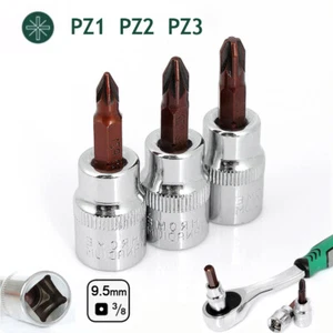 3Pcs 3/8" Drive Pozi Socket Bits Set PZ1 PZ2 PZ3 S2 Steel Phillips Screwdriver - Picture 1 of 6