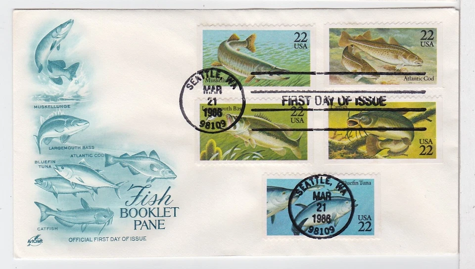 TurtlesTradingPost- American Fish 1986 #2205-09 - FDC Artcraft Cachet - Image 1 of 1