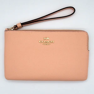Coach Large Corner Zip Wristlet Wallet Crossgrain Leather in Faded Blush New - Picture 1 of 5