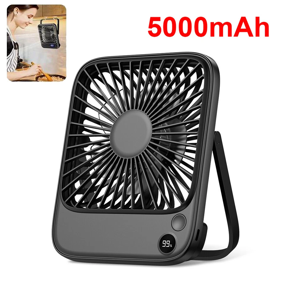 4 Speeds Desk Fan 5000mAh Rechargeable Silent Desktop Table Fan Power Display US - Image 1 of 4