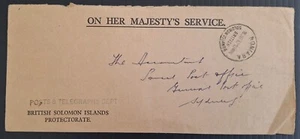 1962 British Soloman Islands OHMS Cover cd Honiara-Sydney No Stamp - Picture 1 of 2