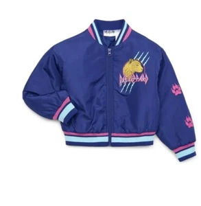 Def Leppard New! Girls Navy Full Zip Bomber Jacket Size 10-12 - Picture 1 of 3